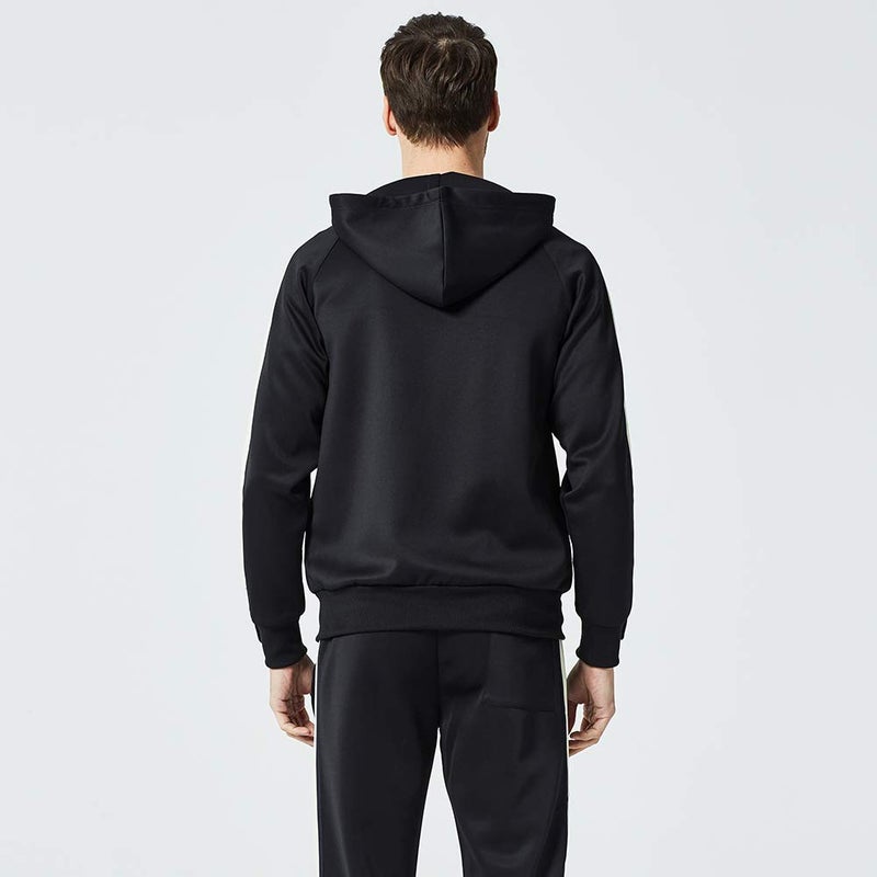 DUOFIER Men's Hooded Athletic Tracksuit Full Zip Casual Jogging Gym Sweat Suits Black - Image 2